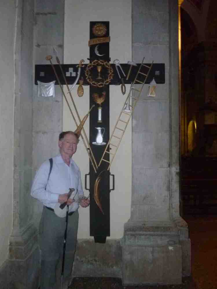 Fr John Fitzgerald with symbols of the Crucifixion