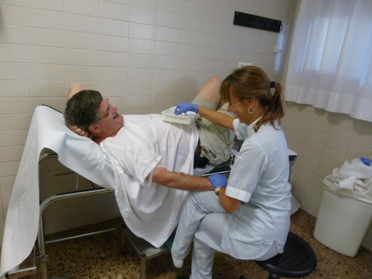 Having my blood taken at the Tudela Hospital