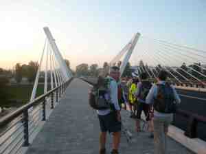 Modern footbridge over the river in Lleida