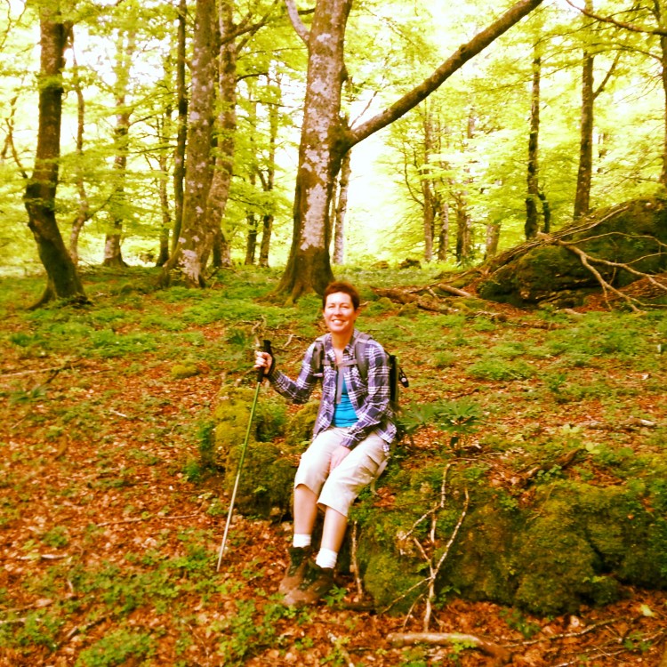 Sarah Davies having a rest on the Ignatian Camino