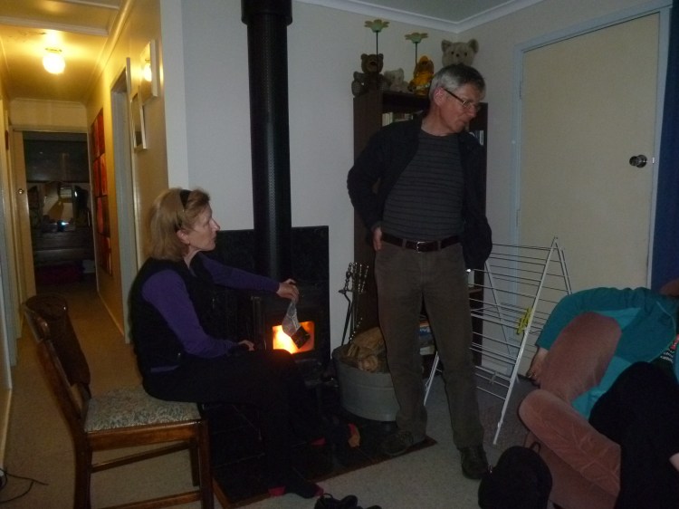 Helen drying her socks