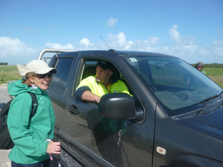 Helen talking with the man who offered us a lift