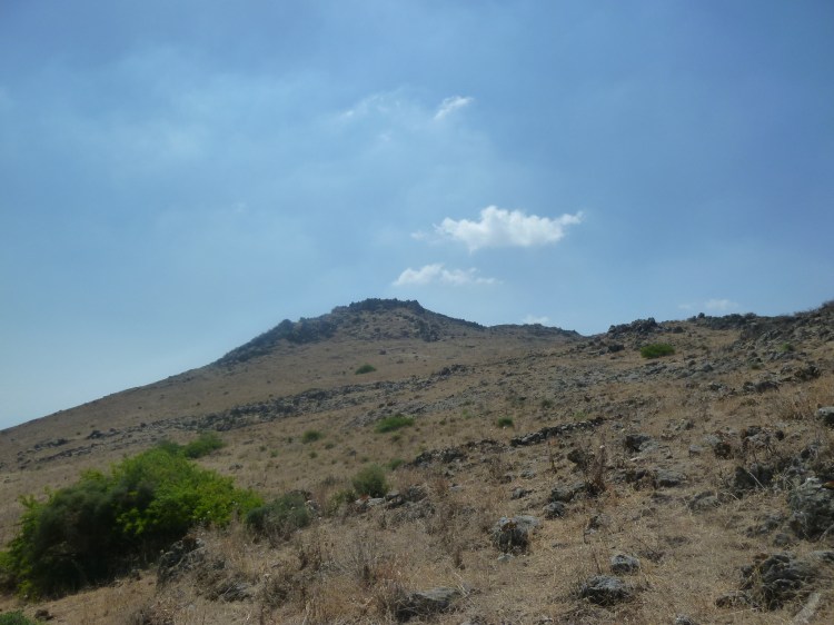 Looking back at Horns of Hattin which I have just descended