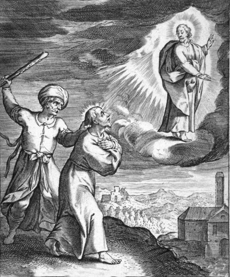 A servant of the Franciscans drags Ignatius back from chapel of Ascension