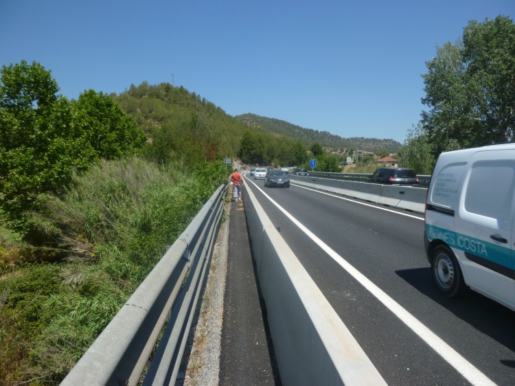 One of the hazards of the Ignatian Camino is speeding traffic —now pilgirms are protected somewhat by concrete blocks